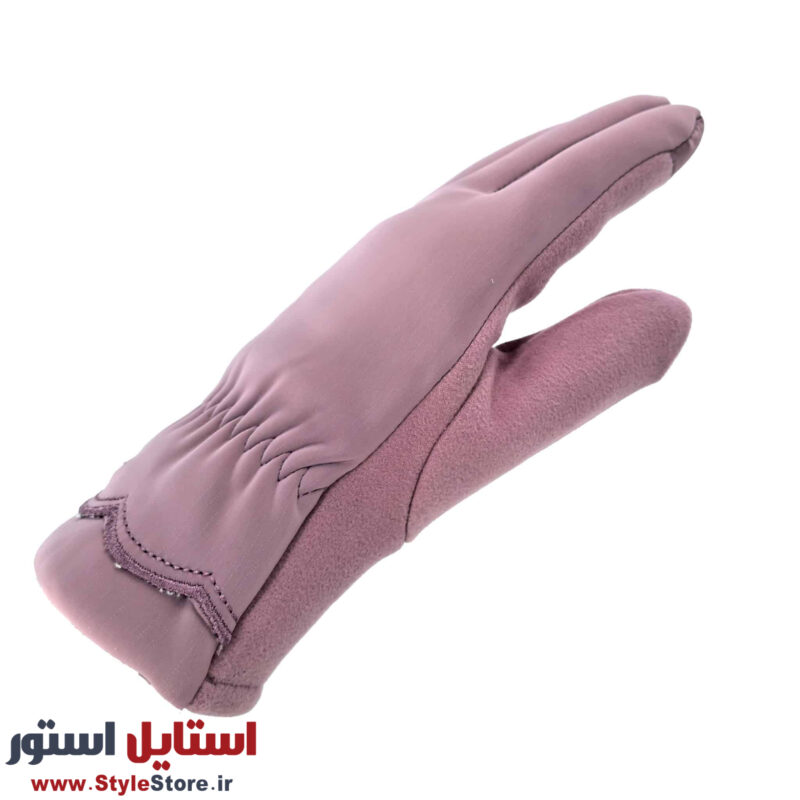 دستکش زنانه مدل AA طرح LOVE رنگ یاسی