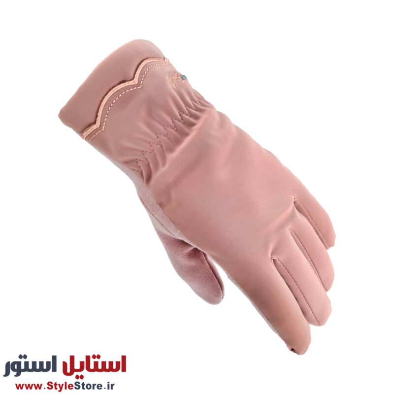 دستکش زنانه مدل AA طرح LOVE رنگ صورتی