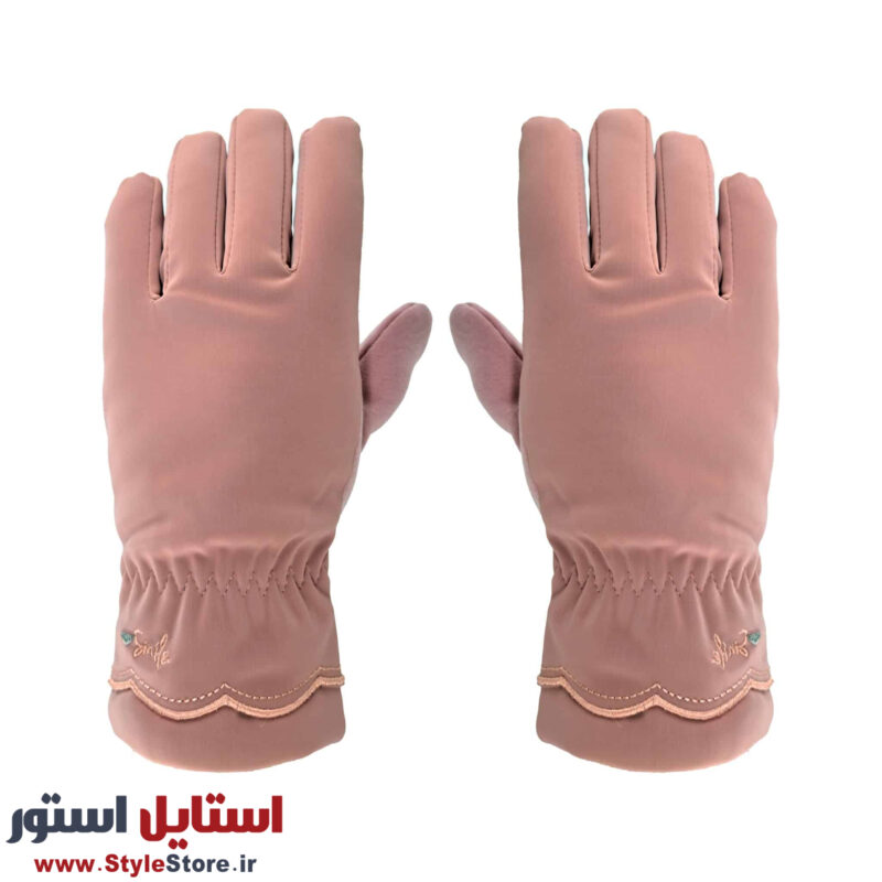 دستکش زنانه مدل AA طرح LOVE رنگ صورتی