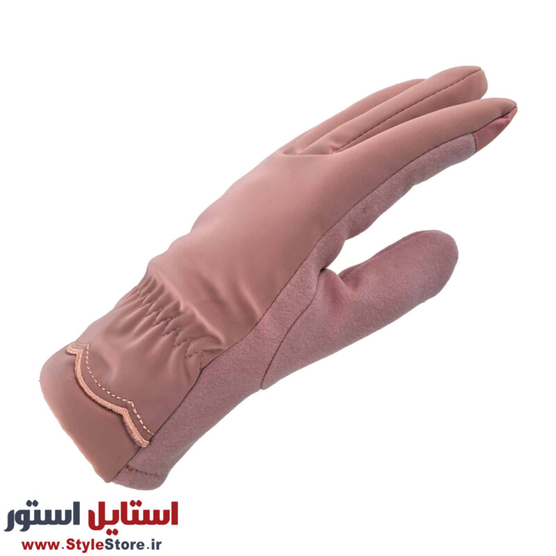 دستکش زنانه مدل AA طرح LOVE رنگ صورتی