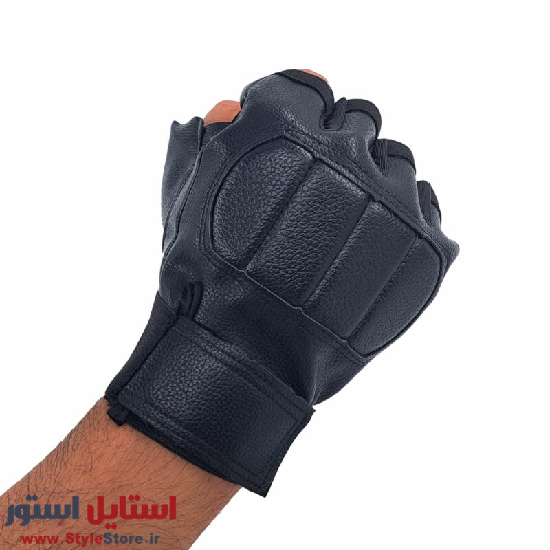 دستکش بدنسازی مدل نیم انگشت چرمی کد 1015