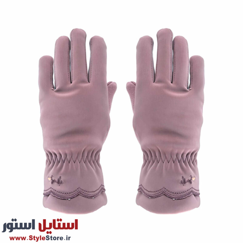 دستکش زنانه مدل AA طرح LOVE رنگ یاسی