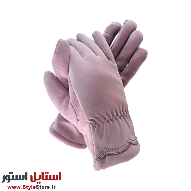 دستکش زنانه مدل AA طرح LOVE رنگ یاسی