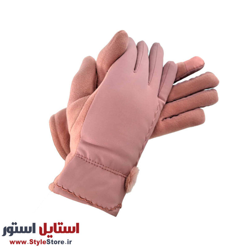 دستکش زنانه مدل AA طرح POM رنگ صورتی