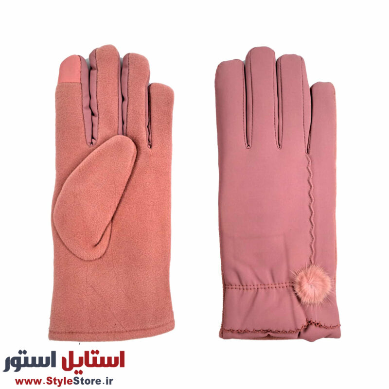 دستکش زنانه مدل AA طرح POM رنگ صورتی