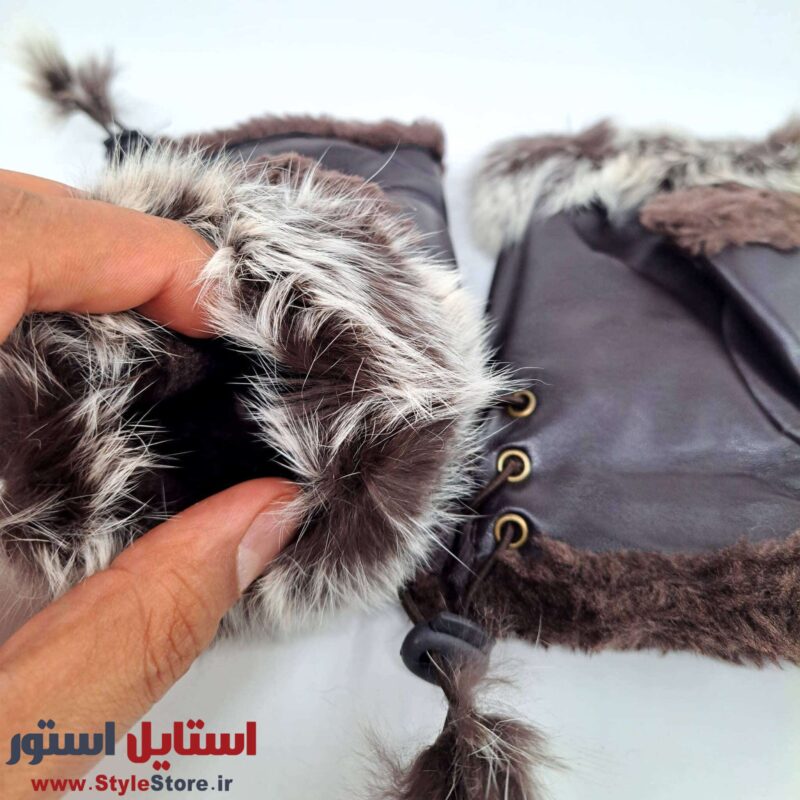 دستکش زنانه بدون انگشت خز دار کد 1061 رنگ قهوه ای تیره