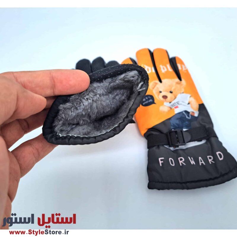 دستکش بچگانه طرح خرس رنگ نارنجی