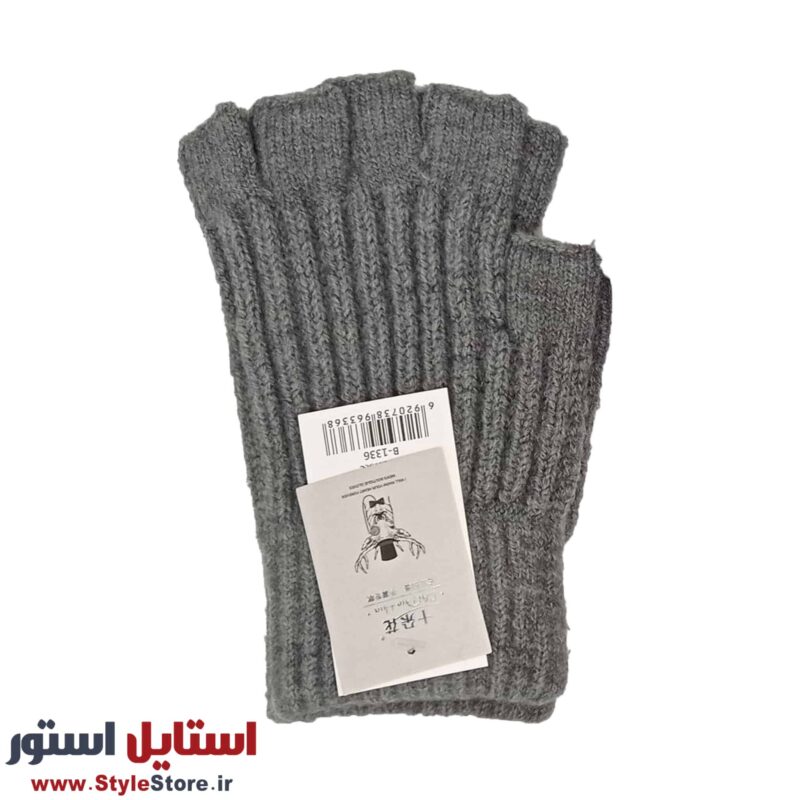 دستکش بافتنی مدل نیم انگشتی رنگ طوسی