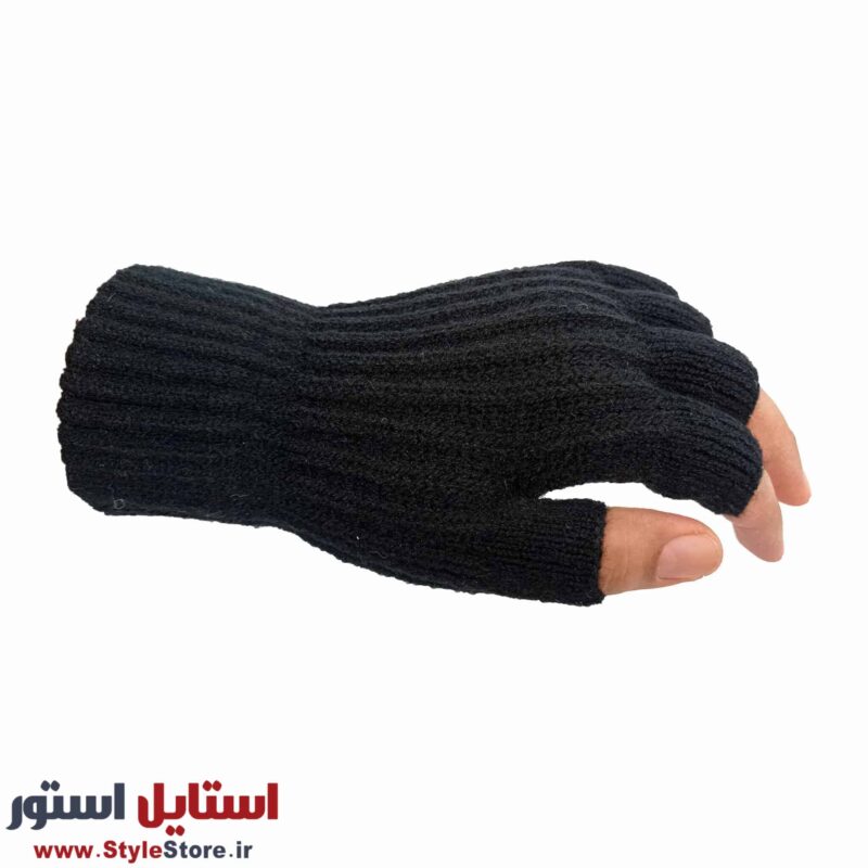 دستکش بافتنی مدل نیم انگشتی رنگ مشکی