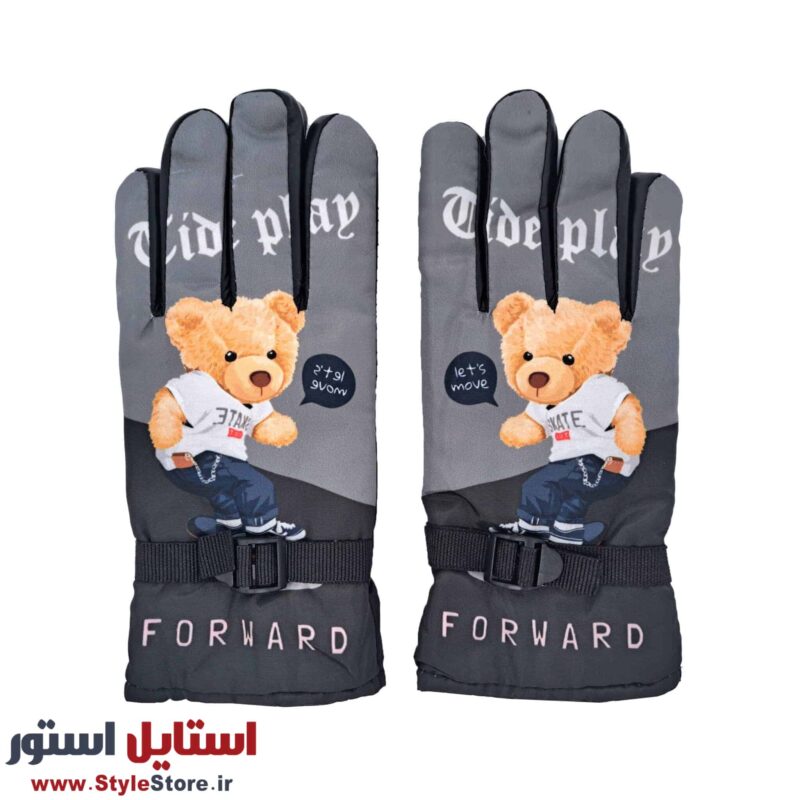 دستکش بچگانه طرح خرس رنگ طوسی
