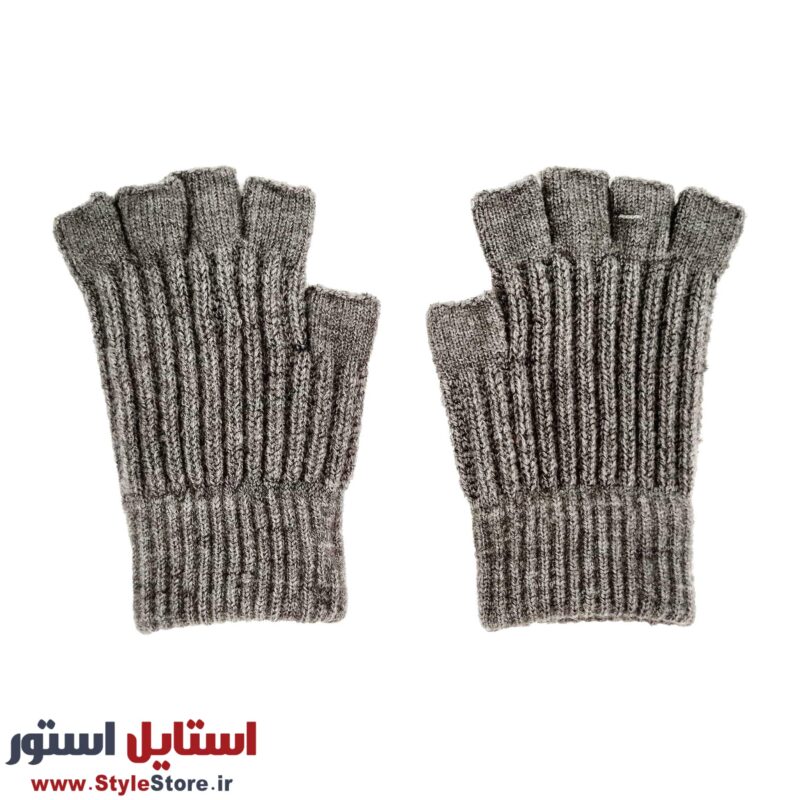 دستکش بافتنی مدل نیم انگشتی رنگ طوسی