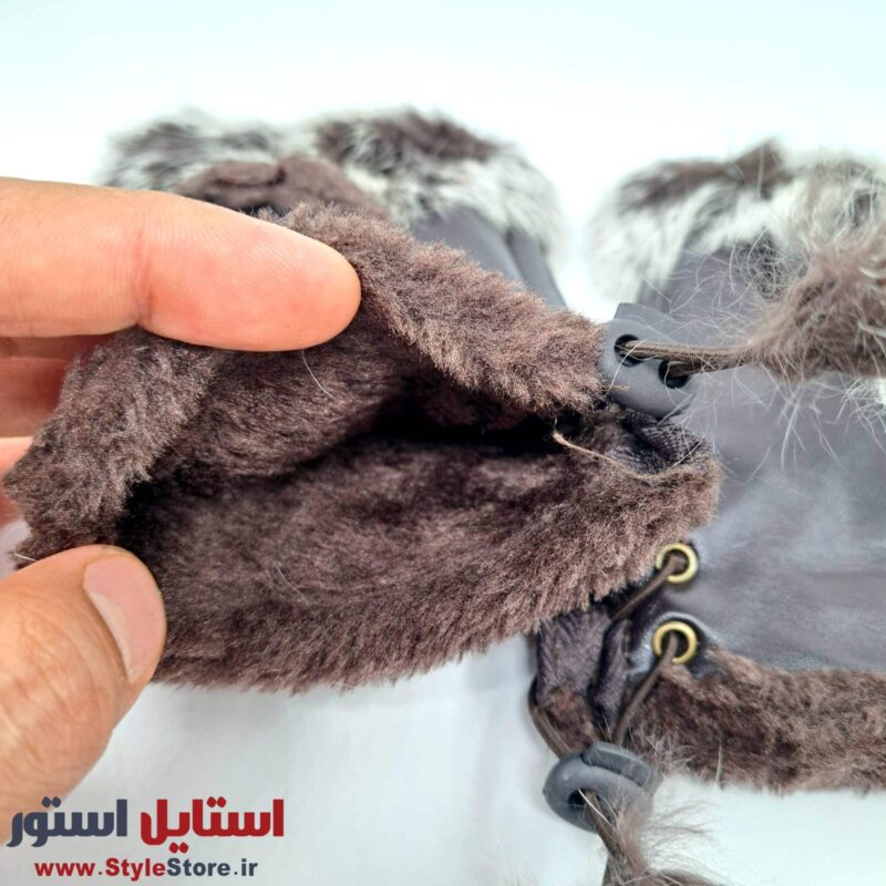 دستکش زنانه بدون انگشت خز دار کد 1061 رنگ قهوه ای تیره