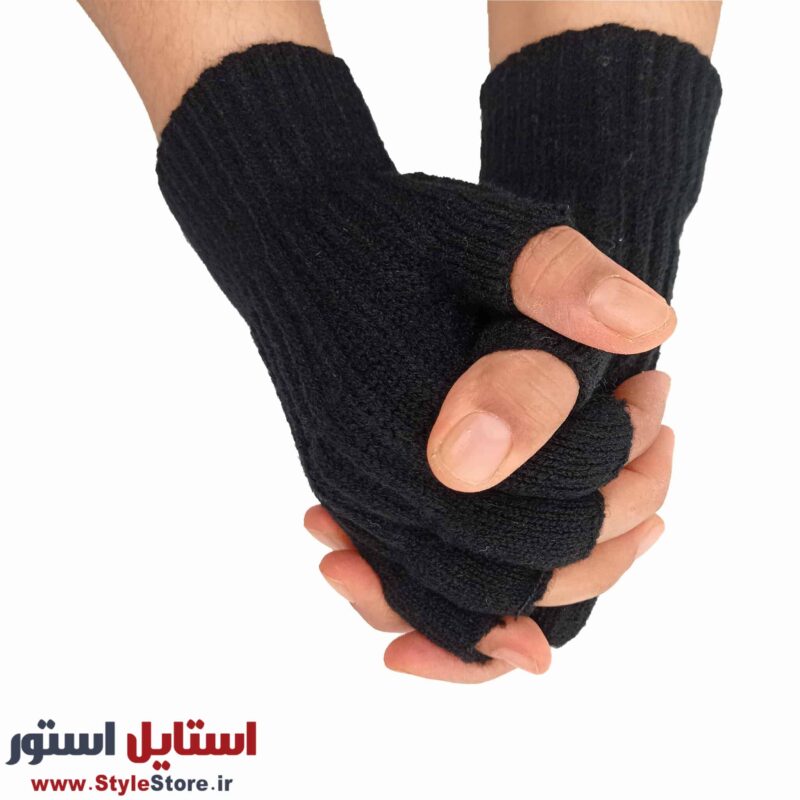 دستکش بافتنی مدل نیم انگشتی رنگ مشکی