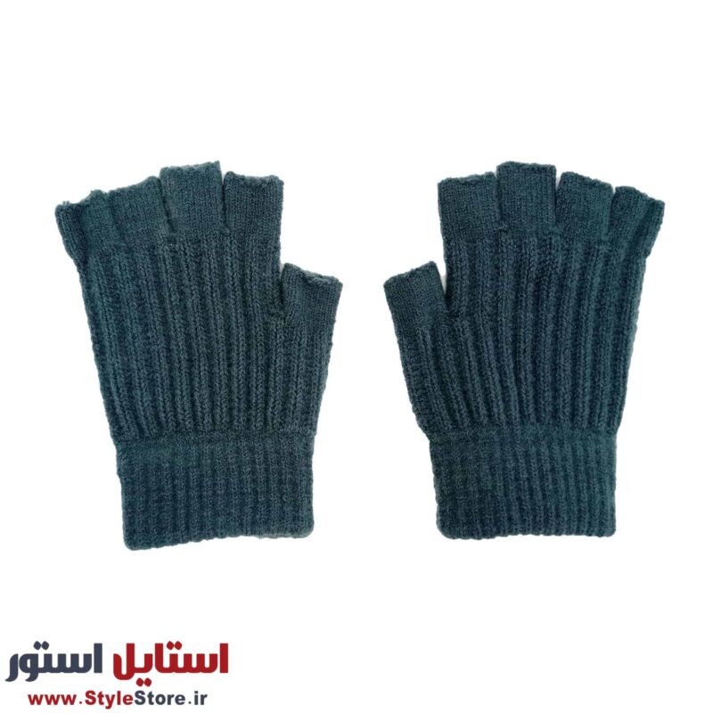 دستکش بافتنی مدل نیم انگشتی رنگ سبز