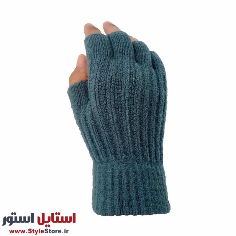 دستکش بافتنی مدل نیم انگشتی رنگ سبز