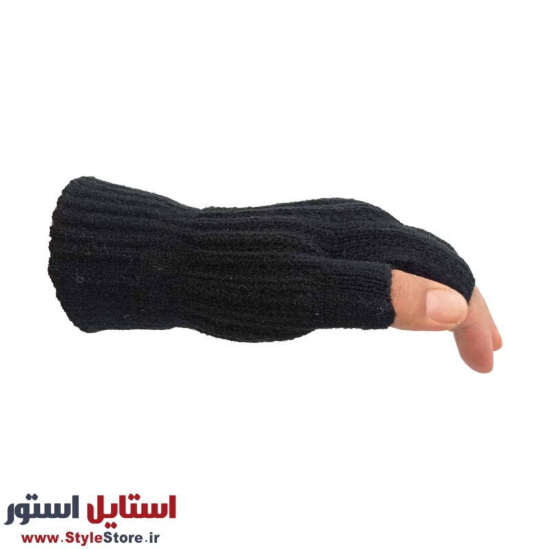 دستکش بافتنی مدل نیم انگشتی رنگ مشکی
