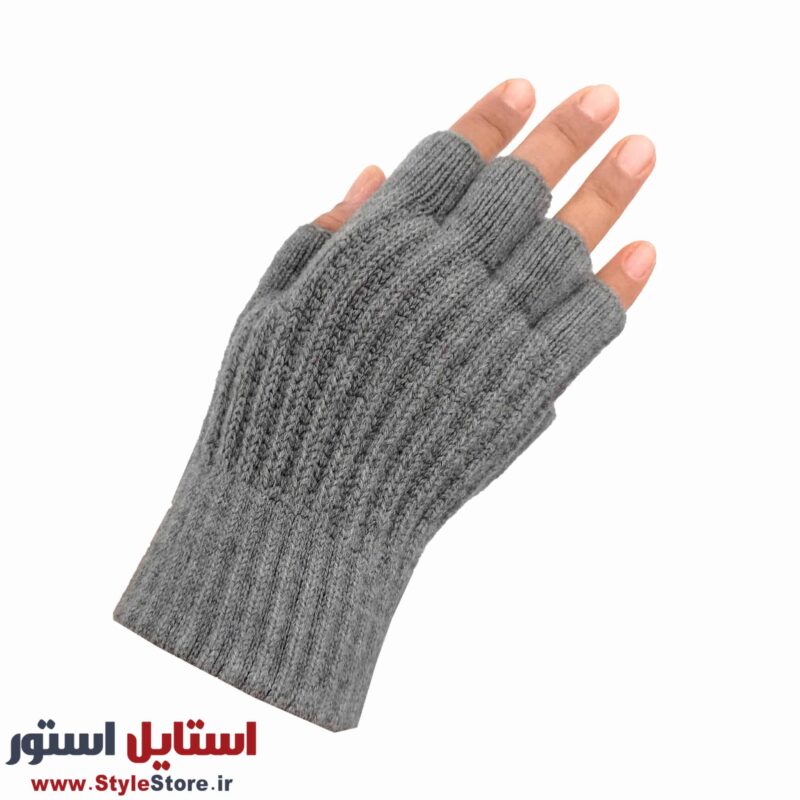 دستکش بافتنی مدل نیم انگشتی رنگ طوسی