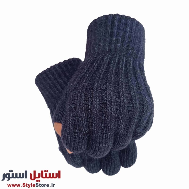 دستکش بافتنی مدل نیم انگشتی رنگ سرمه ای