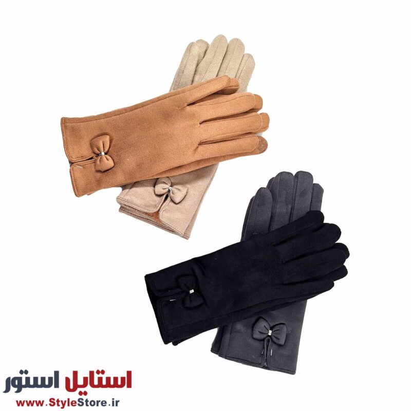 دستکش زنانه مدل جیر پاپیونی رنگ مشکی