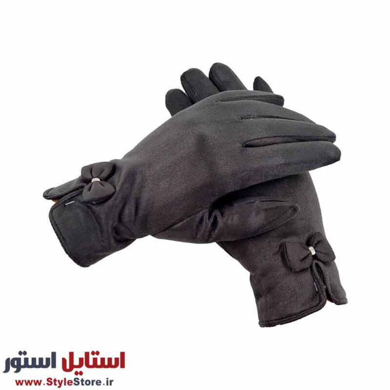 دستکش زنانه مدل جیر پاپیونی رنگ مشکی