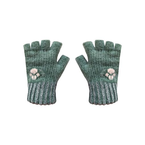 دستکش بافتنی بچگانه مدل نیم انگشتی رنگ سبز