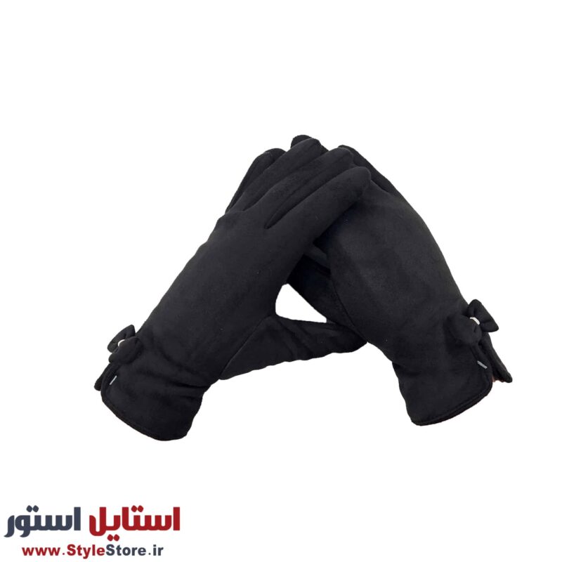 دستکش زنانه مدل جیر پاپیونی رنگ مشکی