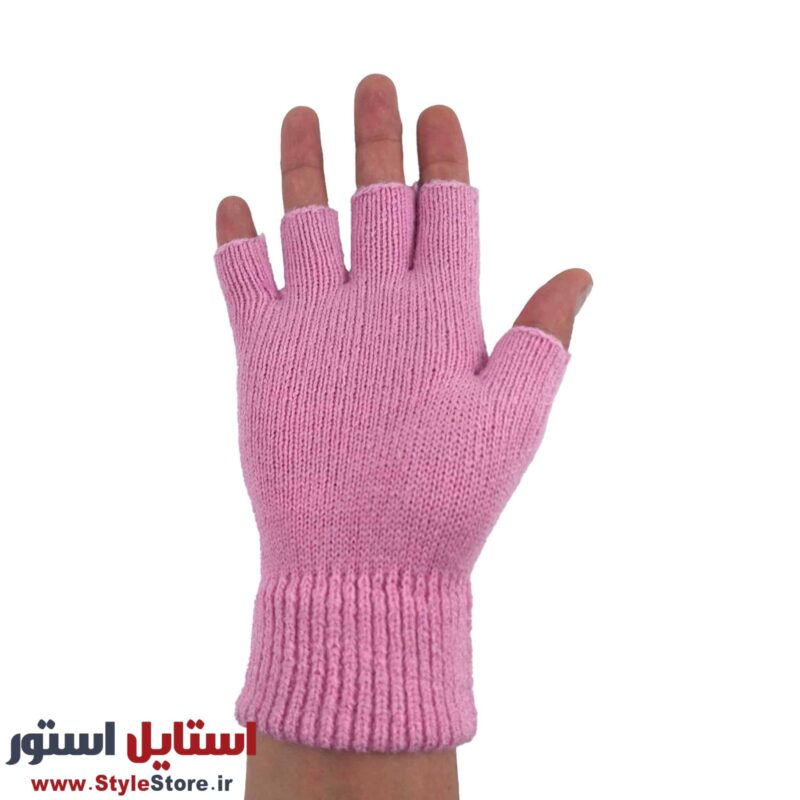 دستکش بافتنی دخترانه نیم انگشتی طرح پاپیون کد 1094