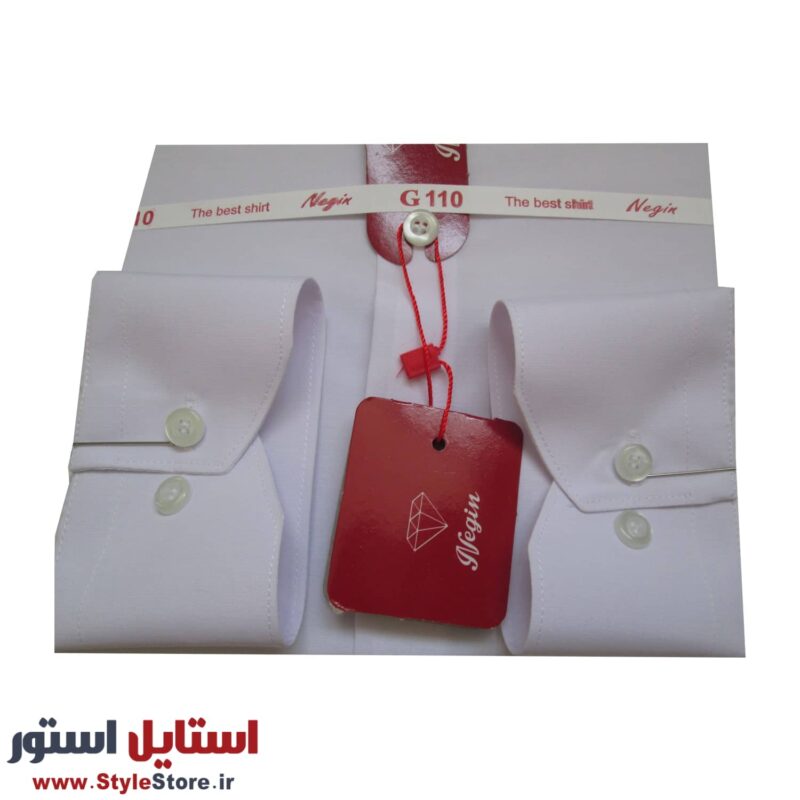پیراهن آستین بلند مردانه نگین مدل دیپلمات رنگ سفید
