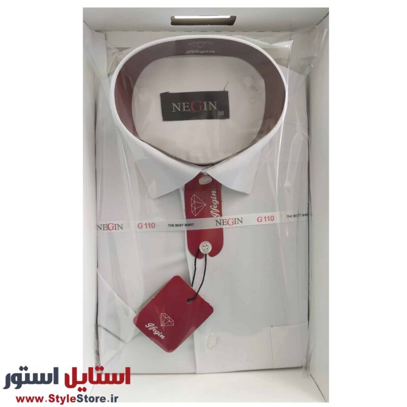 پیراهن آستین کوتاه مردانه نگین کد DAK-20845 رنگ سفید