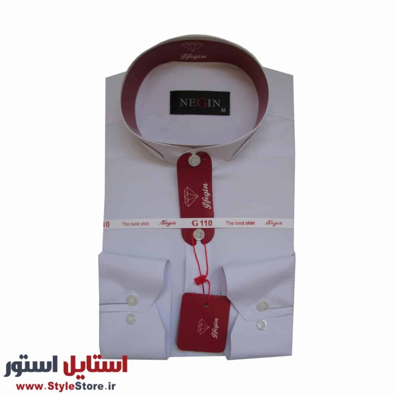 پیراهن آستین بلند مردانه نگین مدل دیپلمات رنگ سفید