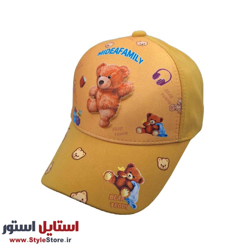 کلاه کپ پسرانه مدل خرس برجسته کد 1143 رنگ زرد