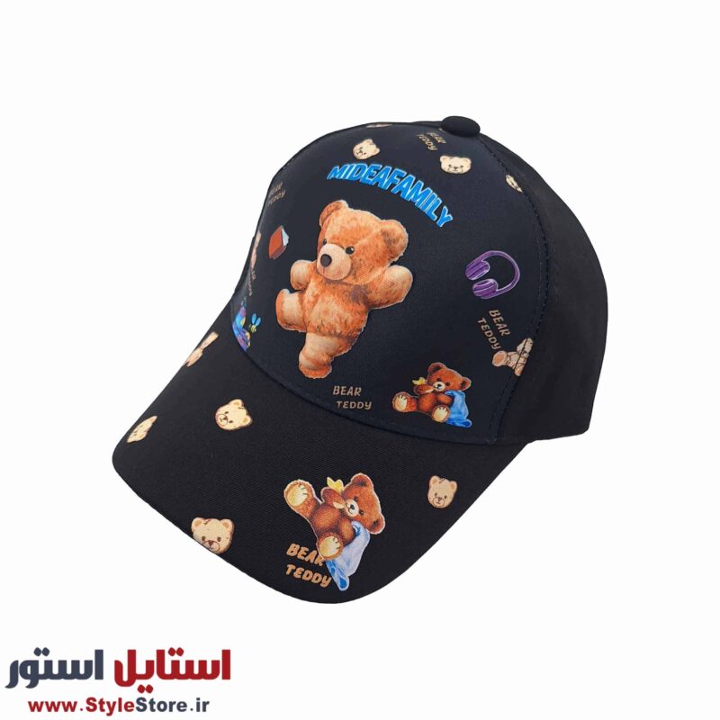 کلاه کپ پسرانه مدل خرس برجسته کد 1143 رنگ مشکی