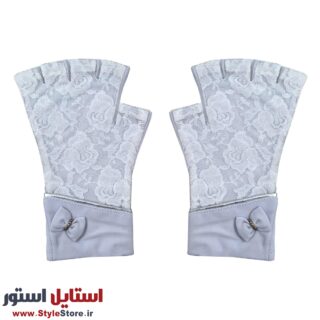 دستکش زنانه سیلکا مدل نیم انگشت گیپور رنگ سفید