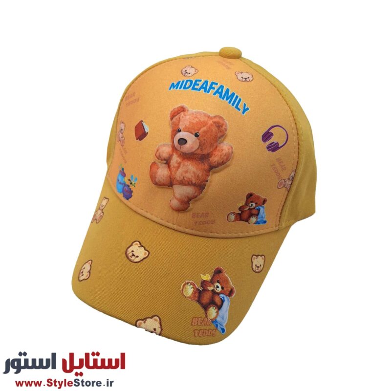 کلاه کپ پسرانه مدل خرس برجسته کد 1143 رنگ زرد
