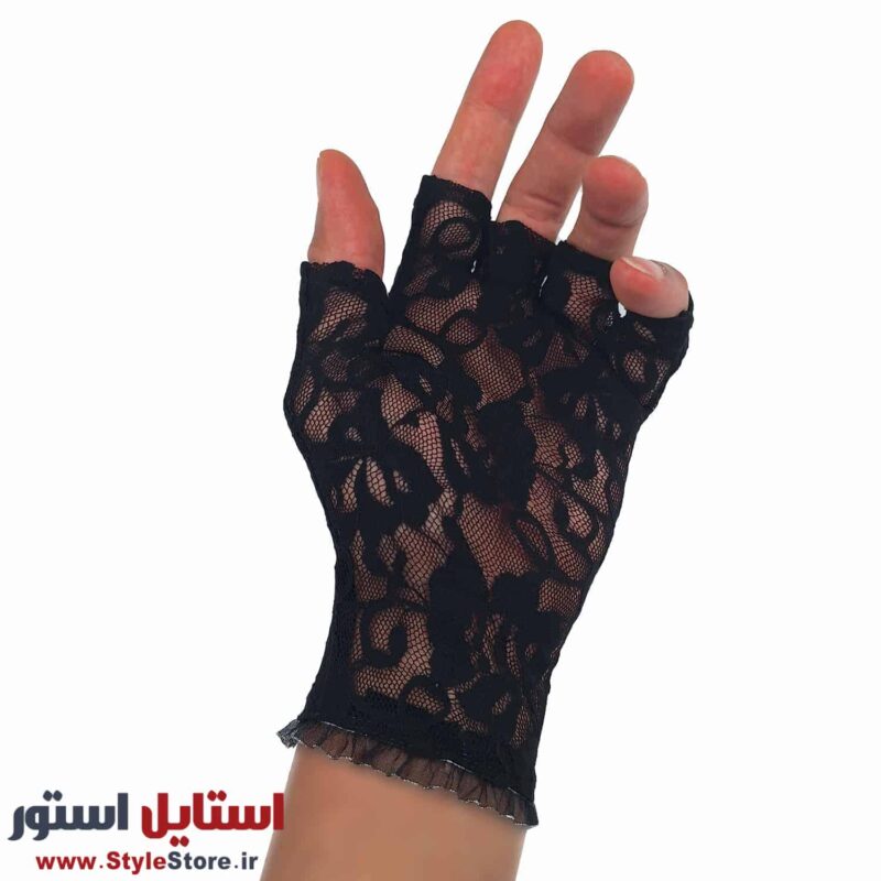 دستکش زنانه سیلکا نیم انگشت گیپور کش رنگ مشکی