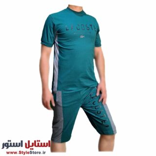 ست تیشرت و شلوارک راحتی مردانه مدل سوسمار رنگ سبز