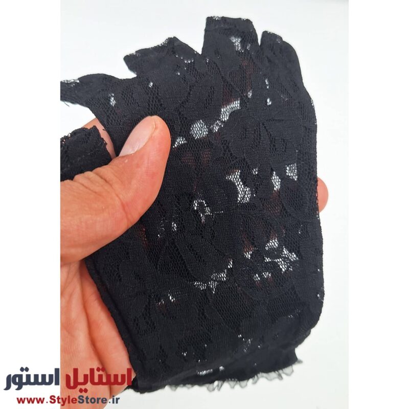 دستکش زنانه سیلکا نیم انگشت گیپور کش رنگ مشکی