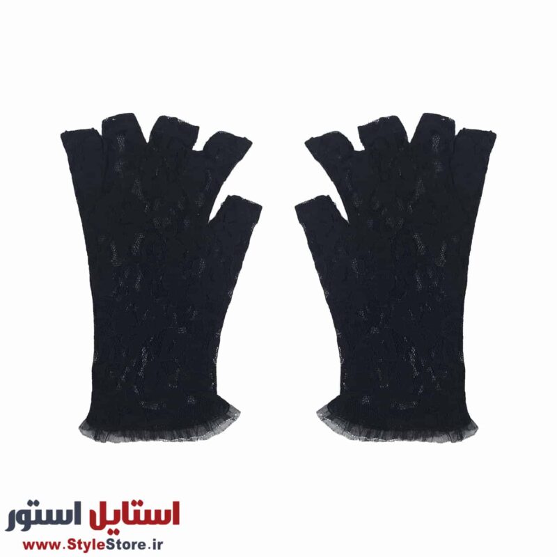 دستکش زنانه سیلکا نیم انگشت گیپور کش رنگ مشکی