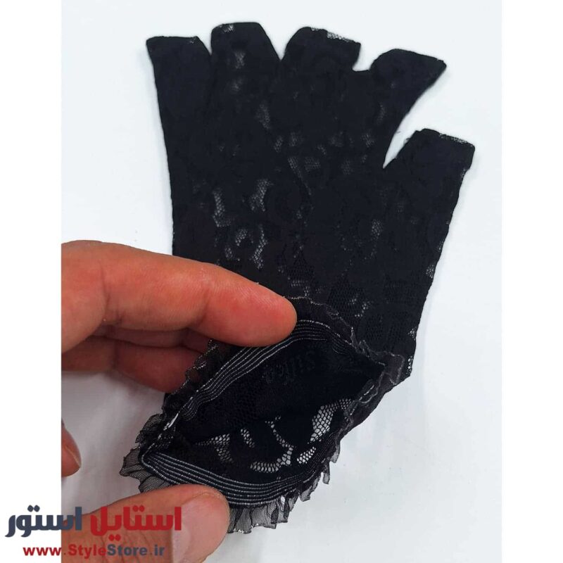 دستکش زنانه سیلکا نیم انگشت گیپور کش رنگ مشکی