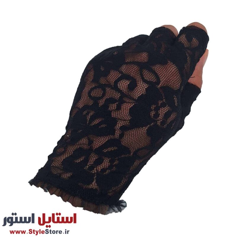 دستکش زنانه سیلکا نیم انگشت گیپور کش رنگ مشکی
