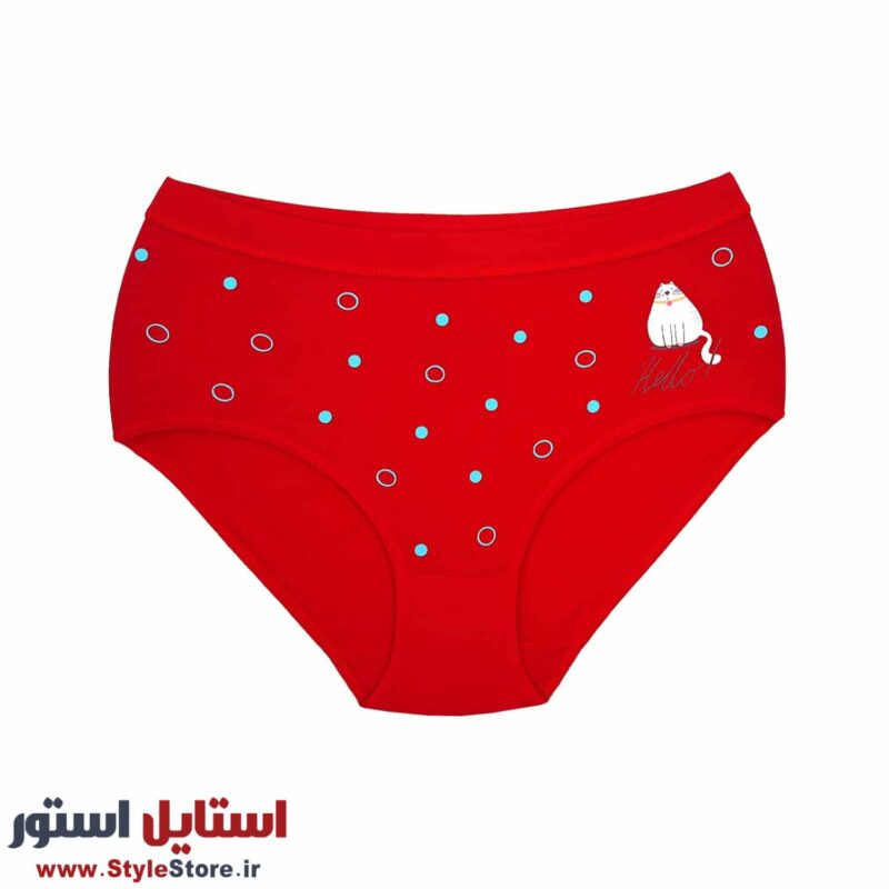 شورت زنانه مدل فاقدار طرح گربه رنگ قرمز
