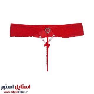 شورت زنانه تی استرینگ طرح قلب و مروارید رنگ قرمز