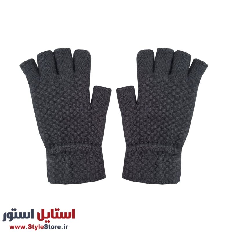 دستکش بافتنی نیم انگشتی کد 1472 رنگ خاکستری