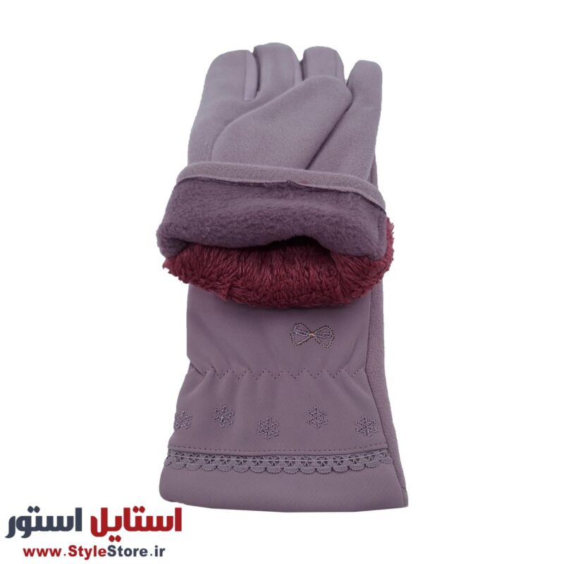 دستکش زنانه طرح پاپیونی کد 1470 رنگ یاسی