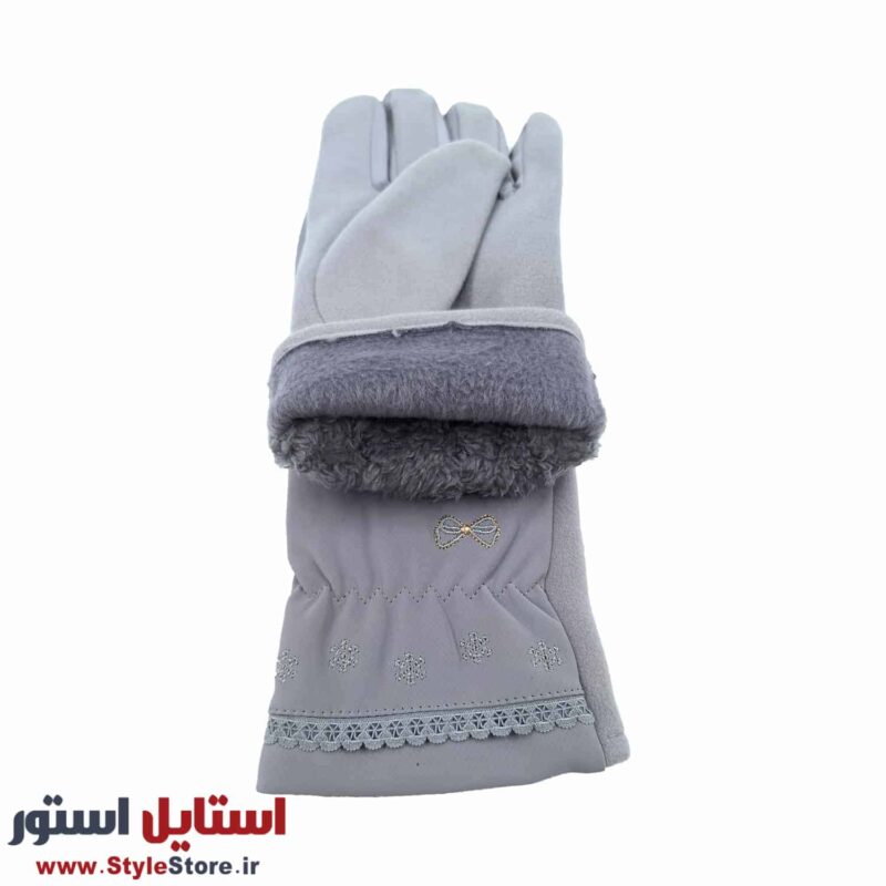 دستکش زنانه پاپیونی کد 1470 رنگ طوسی