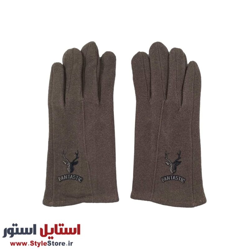 دستکش مردانه طرح گوزن کد 1464 رنگ قهوه ای