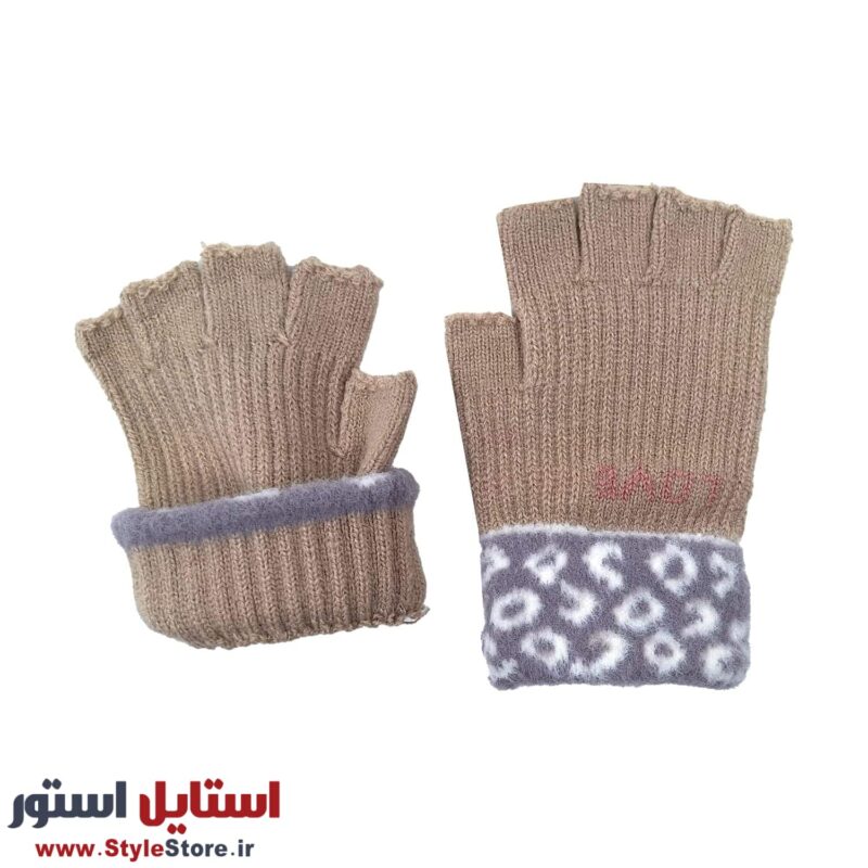 دستکش نیم انگشتی زنانه طرح LOVE کد 1528 رنگ نسکافه ای
