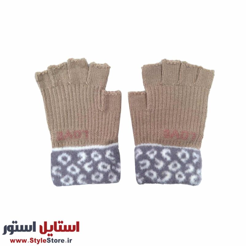 دستکش نیم انگشتی زنانه طرح LOVE کد 1528 رنگ نسکافه ای