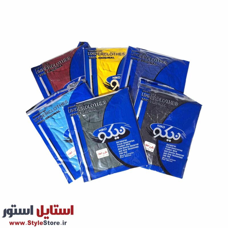 زیرپوش آستین دار مردانه نیکو یقه کش 6 رنگ روشن (یکرو/نازک)