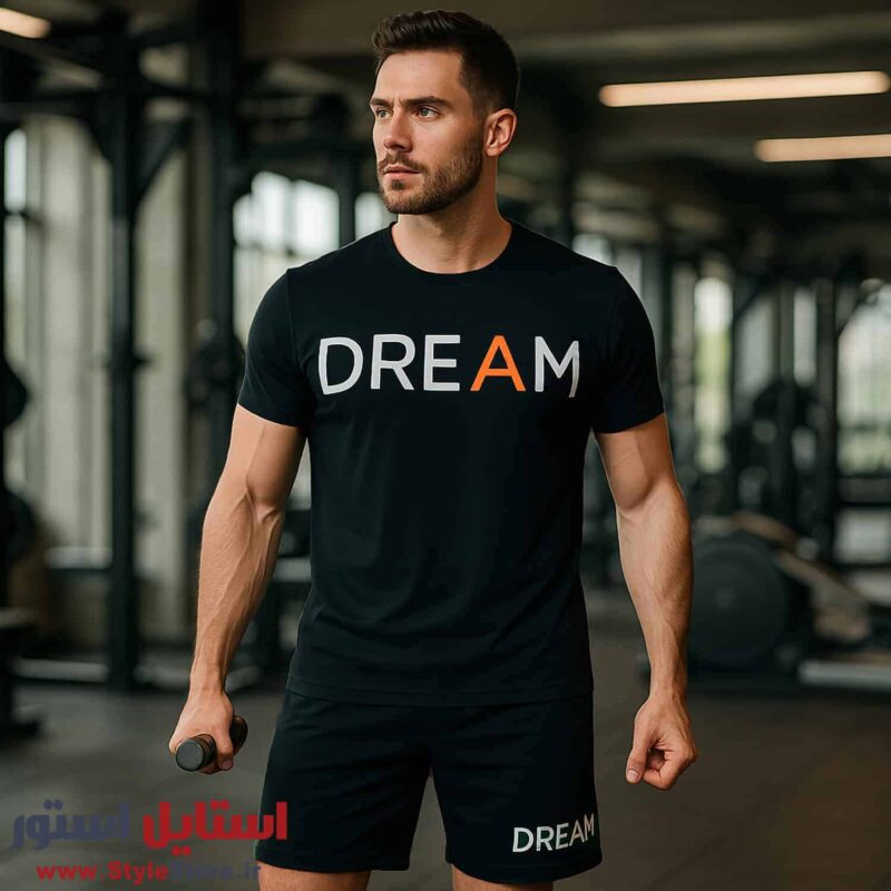 ست تیشرت و شلوارک مردانه طرح Dream کد 1565 رنگ مشکی